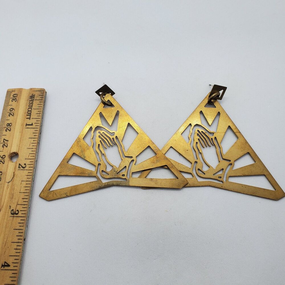 Praying Hands Large Drop Earrings with Sterling Posts